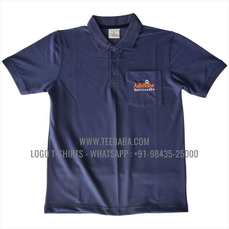 Collar Polo T-Shirt With Pocket - 100% 100% Polyester - Lacoste 230 GSM Dry Fit Fabric - Logo Embroidery - Navy - Adhiksha Nalvirundhu