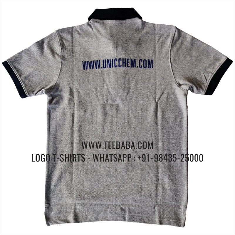 Collar Polo T-Shirt With Pocket - 100% Cotton - 240 GSM Thick Pique Airtex Fabric - Logo Digital Print - Grey Melange - Unic Chem Technologies