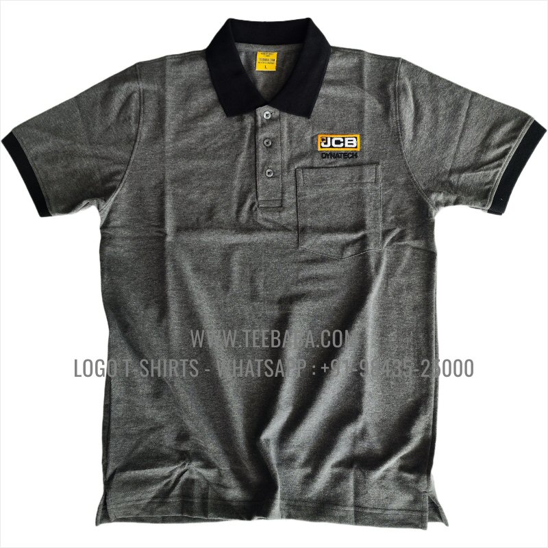 Collar Polo T-Shirt With Pocket - 100% Cotton - 240 GSM Thick Pique Airtex Fabric - Logo Embroidery - Anthracite Melange - JCB Dynatech