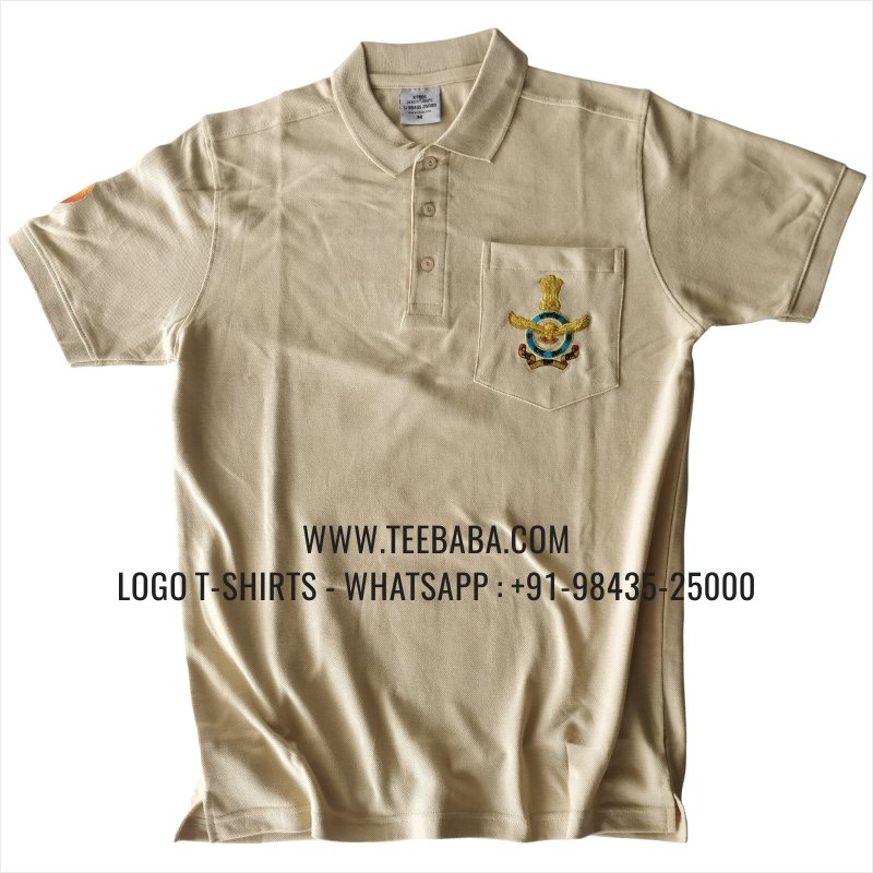Collar Polo T-Shirt With Pocket - 100% Cotton - 240 GSM Thick Pique Airtex Fabric - Logo Embroidery - Beige - IAF Veterans Alumni