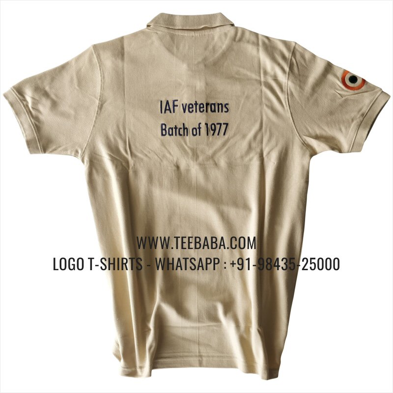 Collar Polo T-Shirt With Pocket - 100% Cotton - 240 GSM Thick Pique Airtex Fabric - Logo Embroidery - Beige - IAF Veterans Alumni