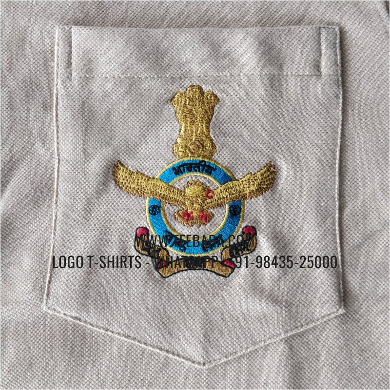 Collar Polo T-Shirt With Pocket - 100% Cotton - 240 GSM Thick Pique Airtex Fabric - Logo Embroidery - Beige - IAF Veterans Alumni