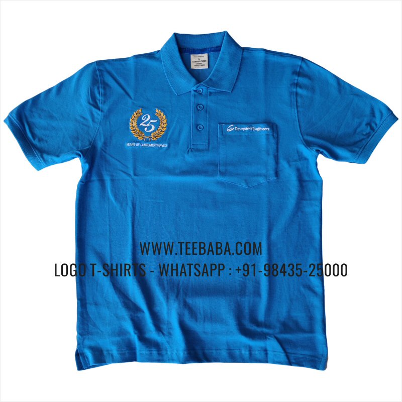 Collar Polo T-Shirt With Pocket - 100% Cotton - 240 GSM Thick Pique Airtex Fabric - Logo Embroidery - India Blue - Dewpoint Engineers