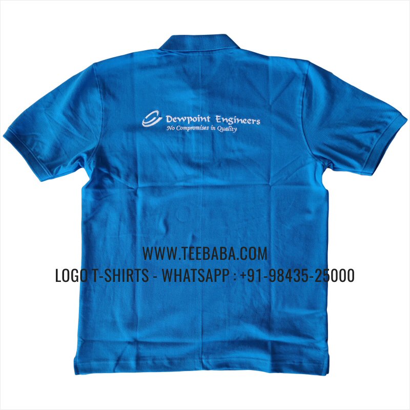 Collar Polo T-Shirt With Pocket - 100% Cotton - 240 GSM Thick Pique Airtex Fabric - Logo Embroidery - India Blue - Dewpoint Engineers