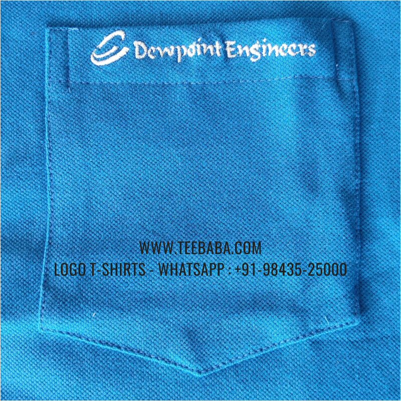 Collar Polo T-Shirt With Pocket - 100% Cotton - 240 GSM Thick Pique Airtex Fabric - Logo Embroidery - India Blue - Dewpoint Engineers