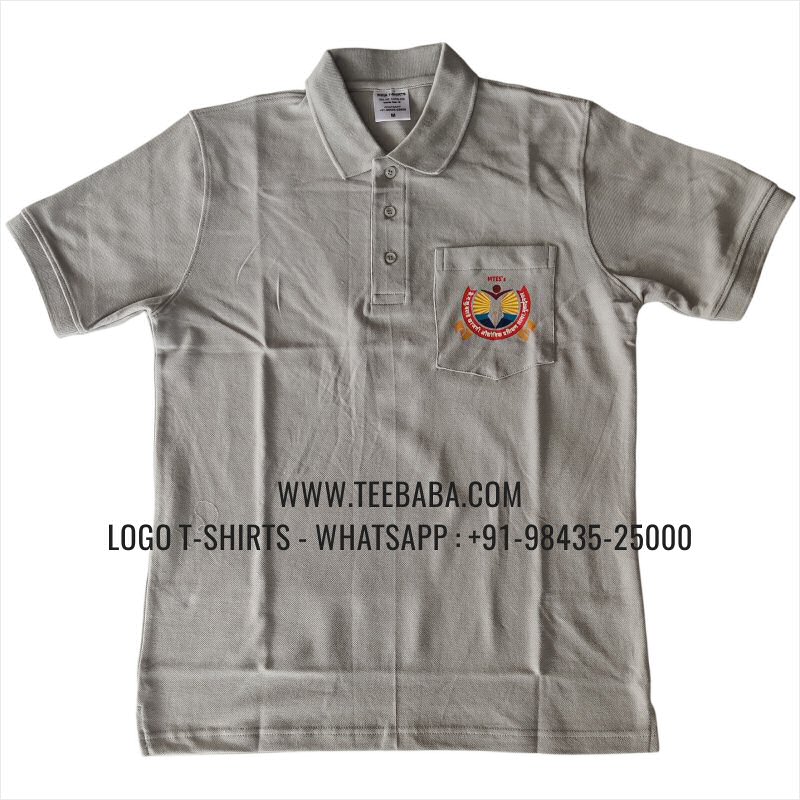 Collar Polo T-Shirt With Pocket - 100% Cotton - 240 GSM Thick Pique Airtex Fabric - Logo Embroidery - Light Grey - MTES Alumni