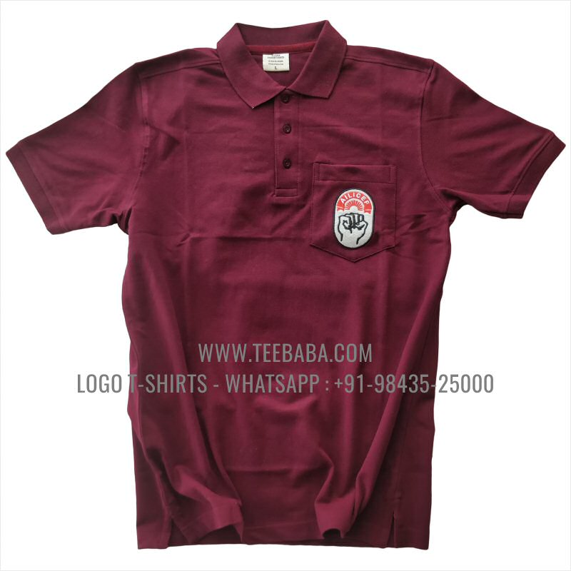 Collar Polo T-Shirt With Pocket - 100% Cotton - 240 GSM Thick Pique Airtex Fabric - Logo Embroidery - Maroon - Insurance Union Nasik