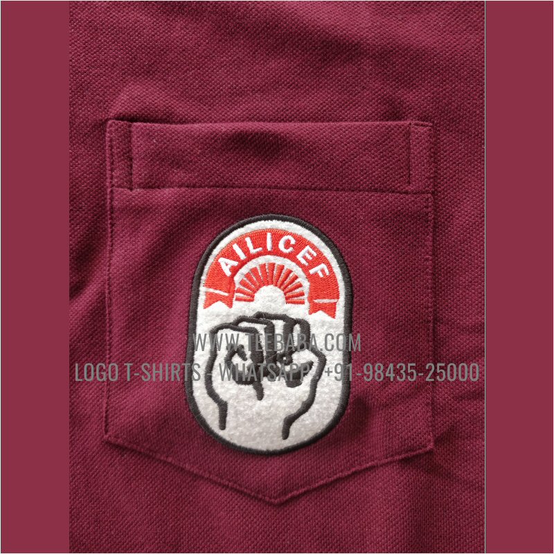 Collar Polo T-Shirt With Pocket - 100% Cotton - 240 GSM Thick Pique Airtex Fabric - Logo Embroidery - Maroon - Insurance Union Nasik