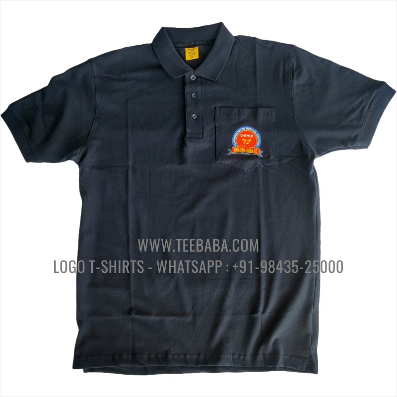 Collar Polo T-Shirt With Pocket - 100% Cotton - 240 GSM Thick Pique Airtex Fabric - Logo Embroidery - Navy - Chemco 72 Alumni