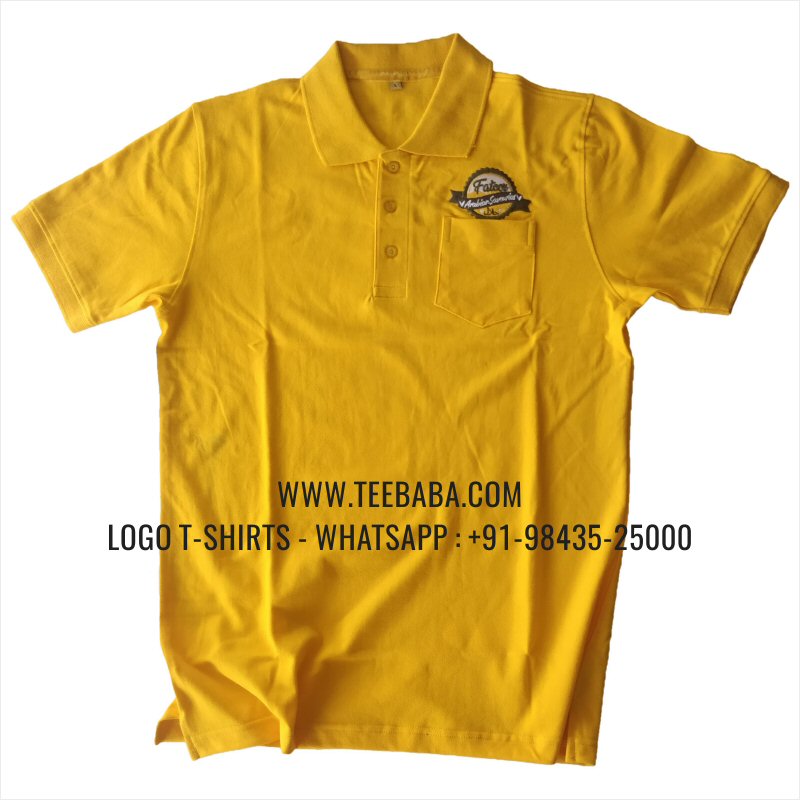 Collar Polo T-Shirt With Pocket - 100% Cotton - 240 GSM Thick Pique Airtex Fabric - Logo Embroidery - New Yellow - Fatoor
