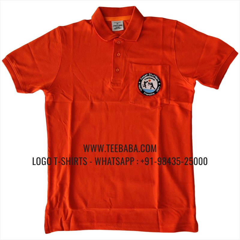 Collar Polo T-Shirt With Pocket - 100% Cotton - 240 GSM Thick Pique Airtex Fabric - Logo Embroidery - Orange - Sweet Shuttlers
