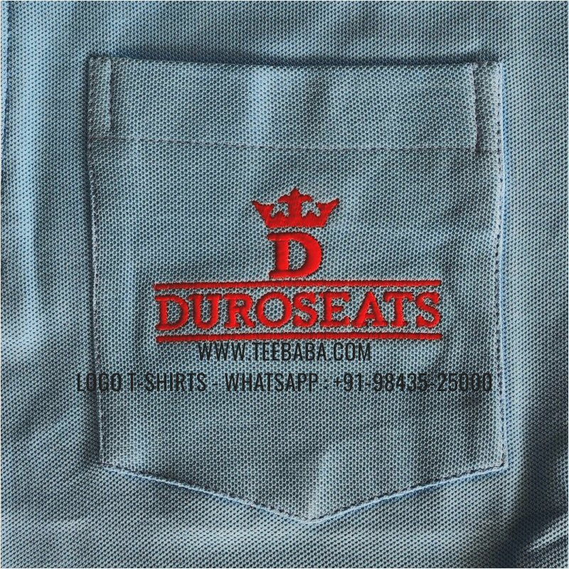 Collar Polo T-Shirt With Pocket - 100% Cotton - 240 GSM Thick Pique Airtex Fabric - Logo Embroidery - Sky Blue - Duroseats