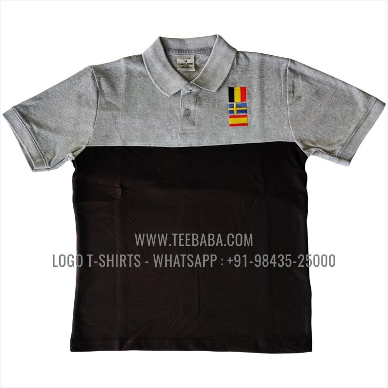 Color Block Collar Polo T-Shirt - 100% Cotton - 240 GSM Thick Pique Airtex Fabric - Logo Embroidery - Grey Melange - GID Belgum