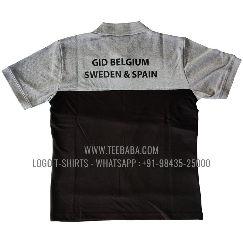 Color Block Collar Polo T-Shirt - 100% Cotton - 240 GSM Thick Pique Airtex Fabric - Logo Embroidery - Grey Melange - GID Belgum