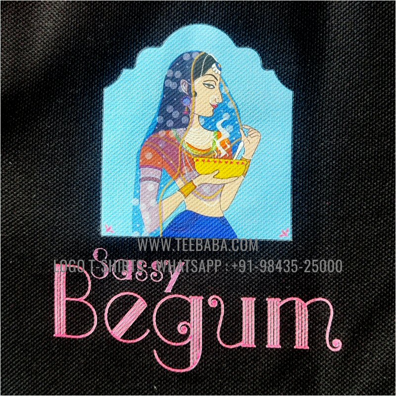 Contrast Collar Polo T-Shirt - 100% Cotton - 240 GSM Thick Pique Airtex Fabric - Logo Digital Print - Black - Sassy Begum