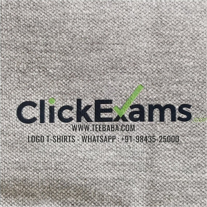 Contrast Collar Polo T-Shirt - 100% Cotton - 240 GSM Thick Pique Airtex Fabric - Logo Digital Print - Grey Melange - Click Exams