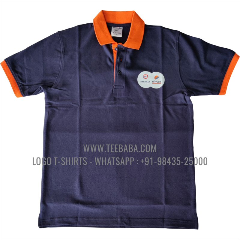 Contrast Collar Polo T-Shirt - 100% Cotton - 240 GSM Thick Pique Airtex Fabric - Logo Digital Print - Navy Blue - Abhyaasa
