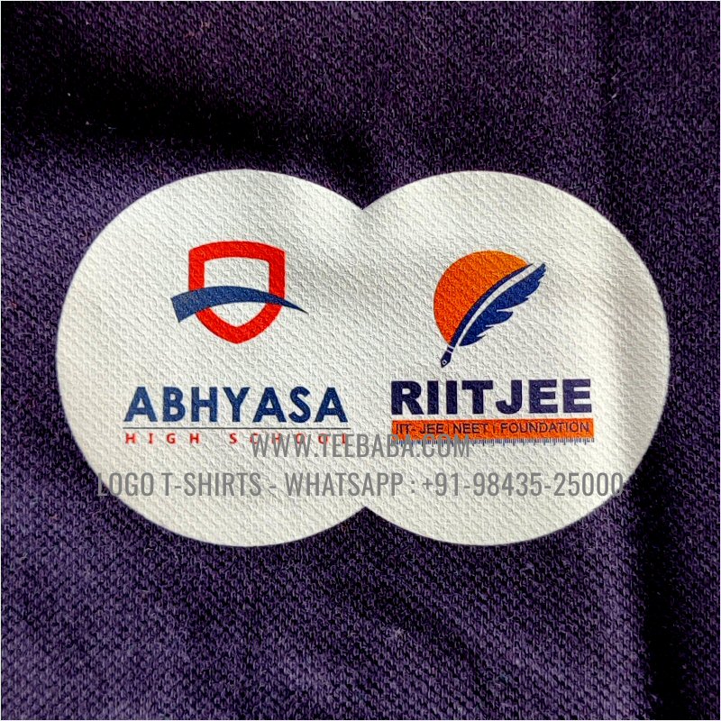 Contrast Collar Polo T-Shirt - 100% Cotton - 240 GSM Thick Pique Airtex Fabric - Logo Digital Print - Navy Blue - Abhyaasa