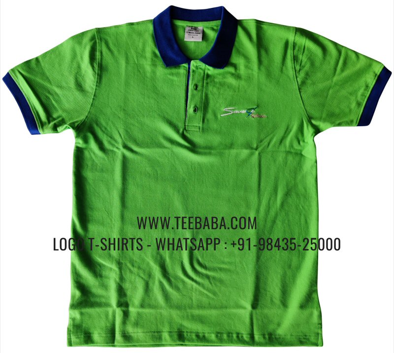 Contrast Collar Polo T-Shirt - 100% Cotton - 240 GSM Thick Pique Airtex Fabric - Logo Digital Print - Parrot Green - Seven 7 Restrobar