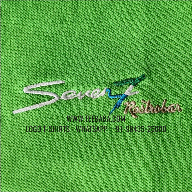 Contrast Collar Polo T-Shirt - 100% Cotton - 240 GSM Thick Pique Airtex Fabric - Logo Digital Print - Parrot Green - Seven 7 Restrobar