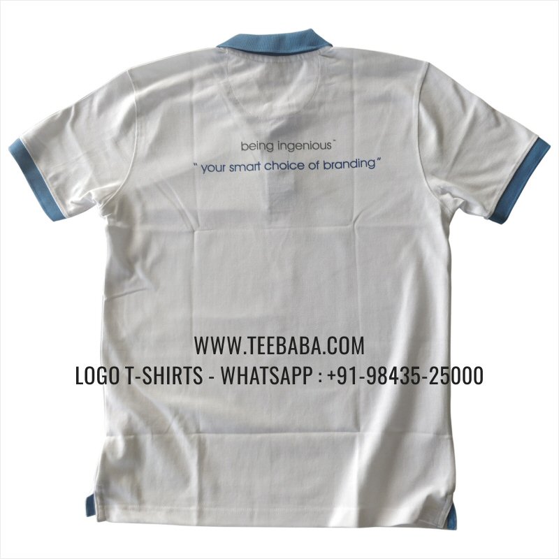 Contrast Collar Polo T-Shirt - 100% Cotton - 240 GSM Thick Pique Airtex Fabric - Logo Digital Print - White - Being Ingenious