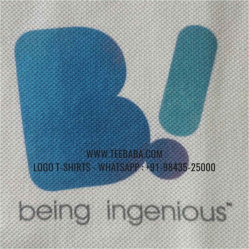 Contrast Collar Polo T-Shirt - 100% Cotton - 240 GSM Thick Pique Airtex Fabric - Logo Digital Print - White - Being Ingenious