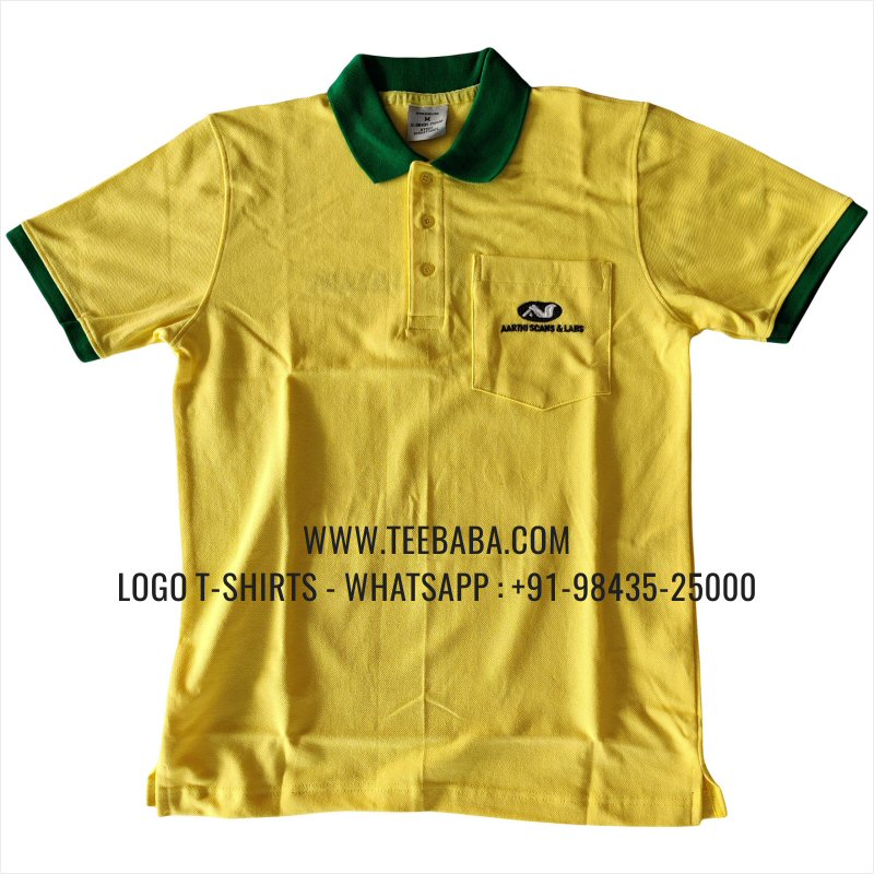 Contrast Collar Polo T-Shirt - 100% Cotton - 240 GSM Thick Pique Airtex Fabric - Logo Embroidery - Aarthi Scans