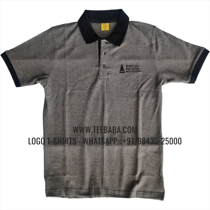 Contrast Collar Polo T-Shirt - 100% Cotton - 240 GSM Thick Pique Airtex Fabric - Logo Embroidery - Anthracite Melange - Mercury Building Solutions