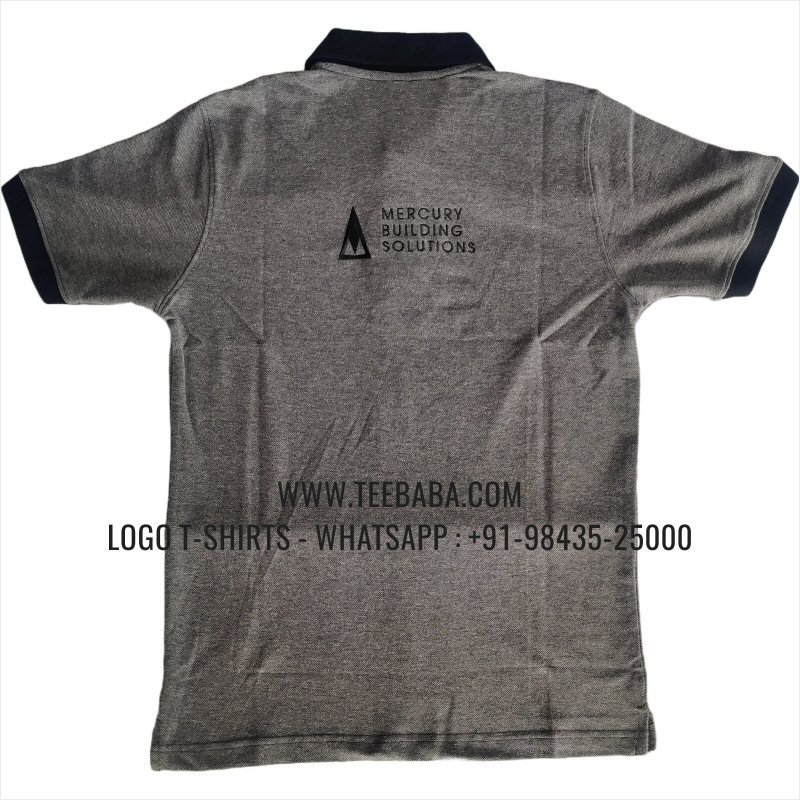 Contrast Collar Polo T-Shirt - 100% Cotton - 240 GSM Thick Pique Airtex Fabric - Logo Embroidery - Anthracite Melange - Mercury Building Solutions