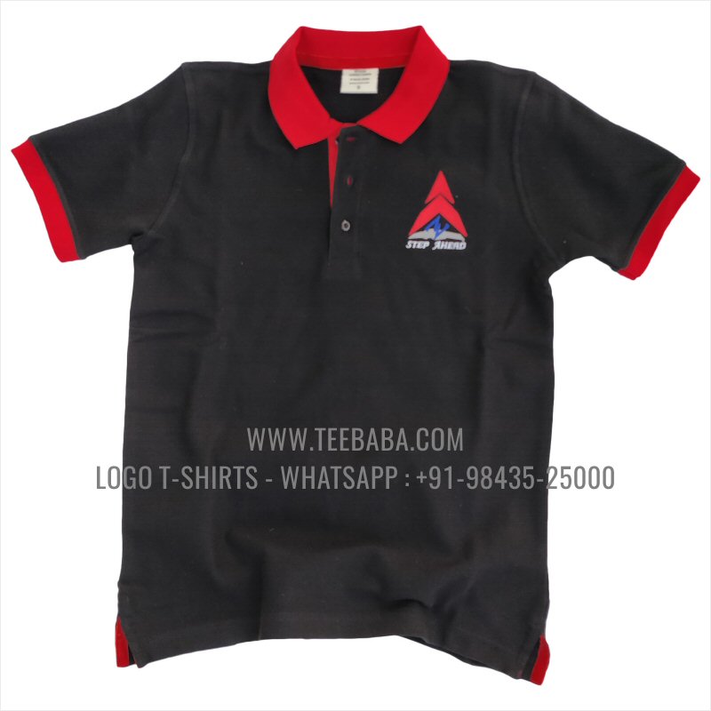 Contrast Collar Polo T-Shirt - 100% Cotton - 240 GSM Thick Pique Airtex Fabric - Logo Embroidery - Black - A2Z Solutions