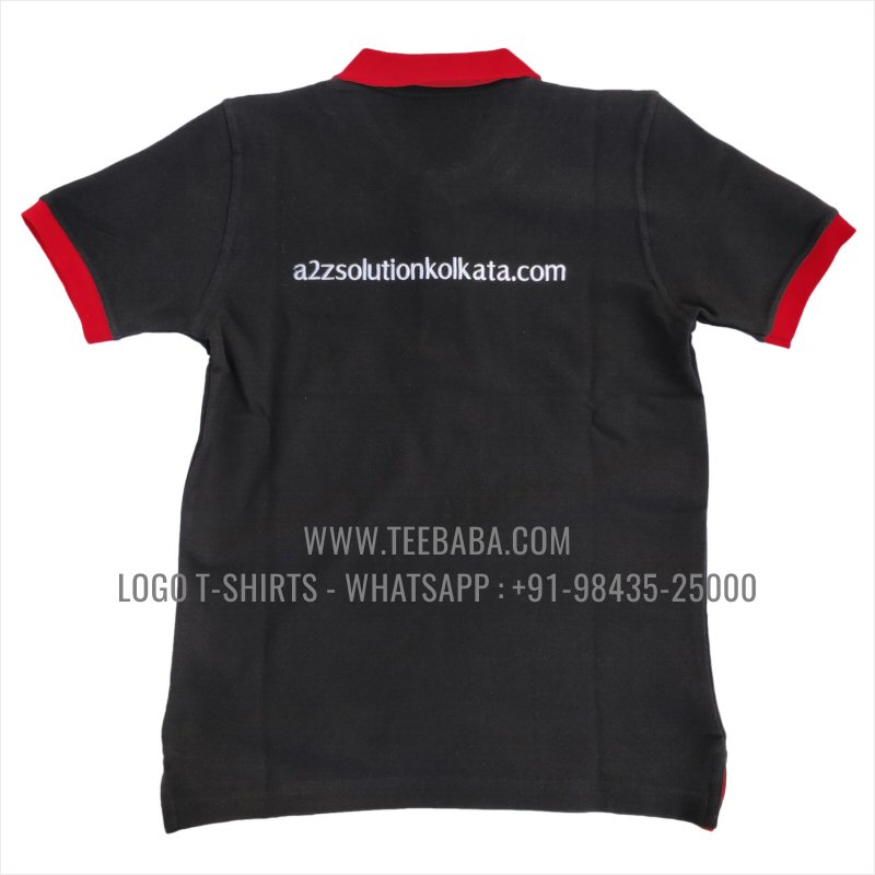 Contrast Collar Polo T-Shirt - 100% Cotton - 240 GSM Thick Pique Airtex Fabric - Logo Embroidery - Black - A2Z Solutions