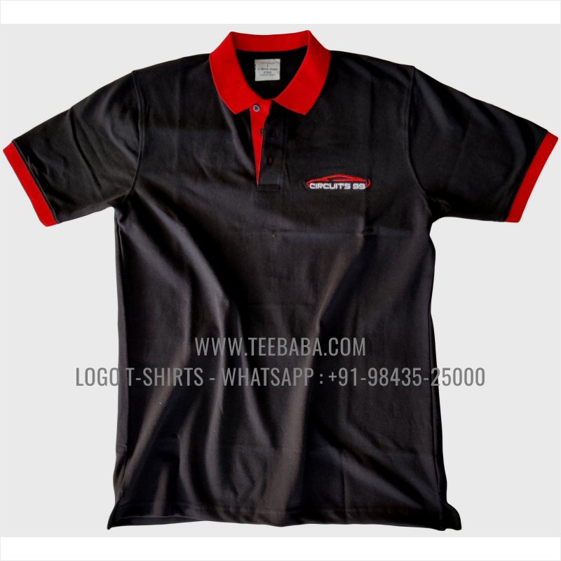 Contrast Collar Polo T-Shirt - 100% Cotton - 240 GSM Thick Pique Airtex Fabric - Logo Embroidery - Black - Circuits 99