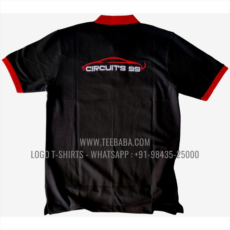 Contrast Collar Polo T-Shirt - 100% Cotton - 240 GSM Thick Pique Airtex Fabric - Logo Embroidery - Black - Circuits 99