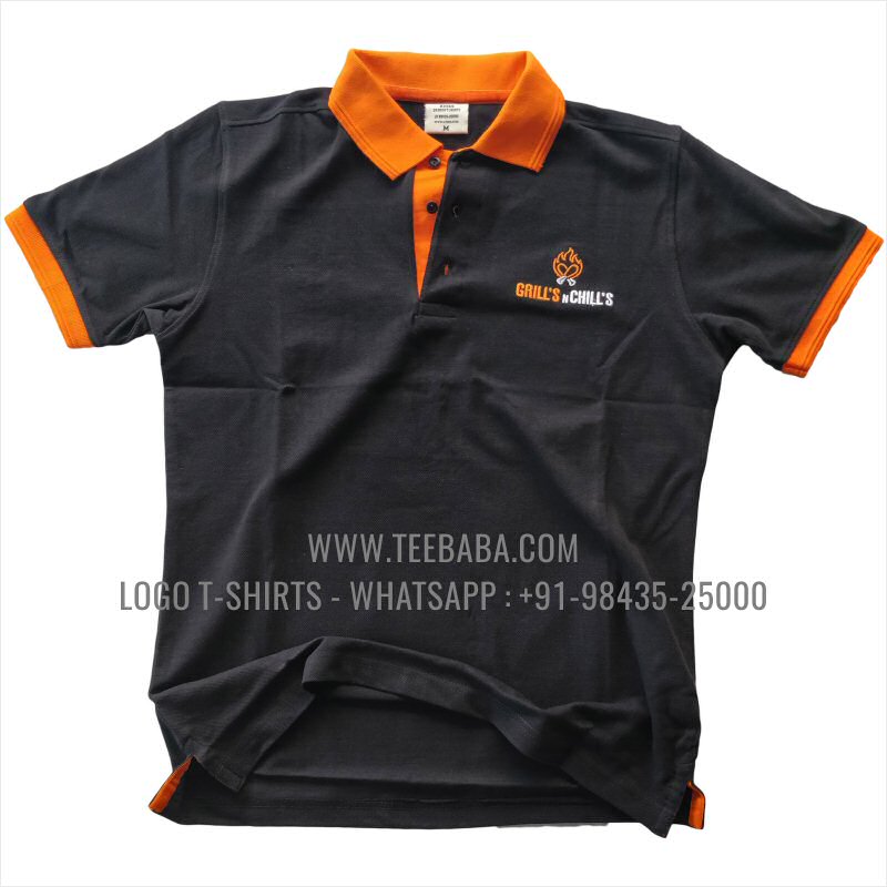 Contrast Collar Polo T-Shirt - 100% Cotton - 240 GSM Thick Pique Airtex Fabric - Logo Embroidery - Black - Grills N Chills