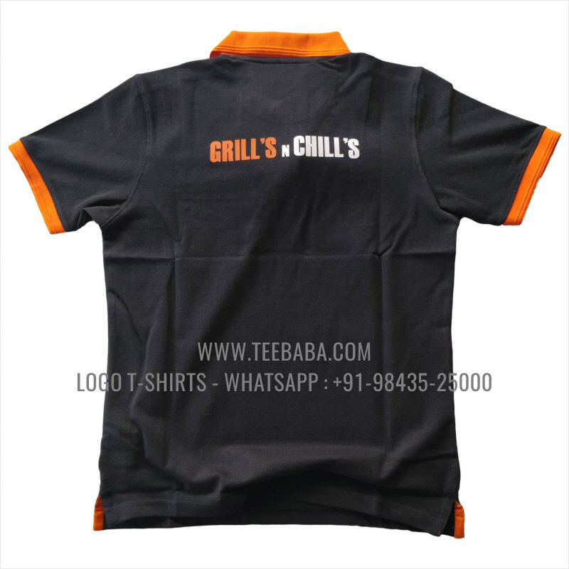 Contrast Collar Polo T-Shirt - 100% Cotton - 240 GSM Thick Pique Airtex Fabric - Logo Embroidery - Black - Grills N Chills