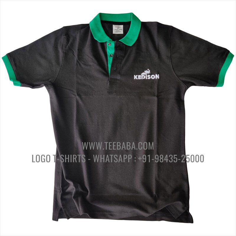 Contrast Collar Polo T-Shirt - 100% Cotton - 240 GSM Thick Pique Airtex Fabric - Logo Embroidery - Black - Kedison