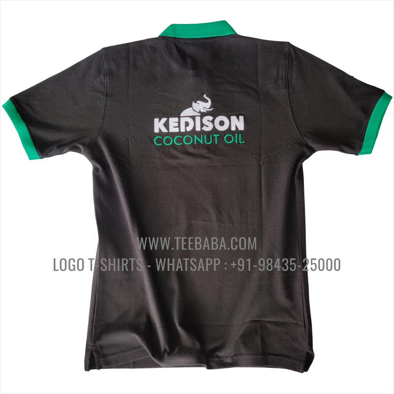 Contrast Collar Polo T-Shirt - 100% Cotton - 240 GSM Thick Pique Airtex Fabric - Logo Embroidery - Black - Kedison