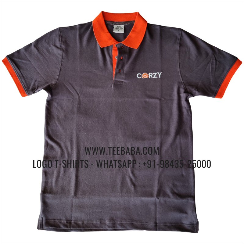 Contrast Collar Polo T-Shirt - 100% Cotton - 240 GSM Thick Pique Airtex Fabric - Logo Embroidery - Dark Grey - Carzy