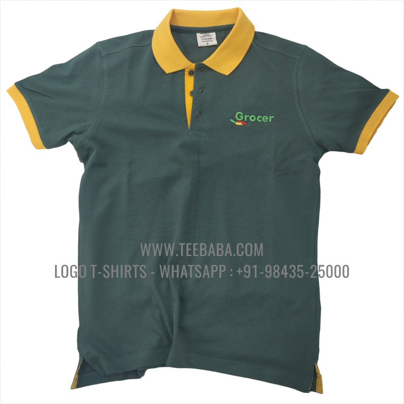 Contrast Collar Polo T-Shirt - 100% Cotton - 240 GSM Thick Pique Airtex Fabric - Logo Embroidery - Forest Green - Grocer