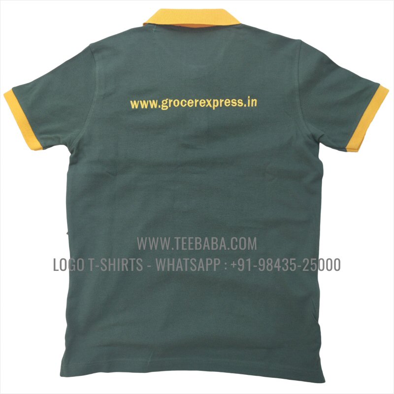 Contrast Collar Polo T-Shirt - 100% Cotton - 240 GSM Thick Pique Airtex Fabric - Logo Embroidery - Forest Green - Grocer