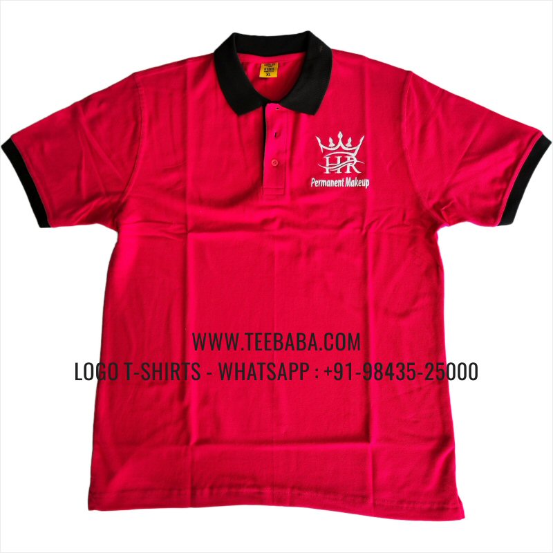 Contrast Collar Polo T-Shirt - 100% Cotton - 240 GSM Thick Pique Airtex Fabric - Logo Embroidery - Fuschia - HR Permanent Make Up