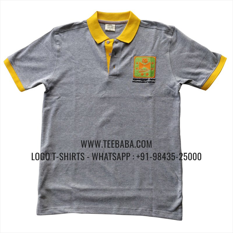Contrast Collar Polo T-Shirt - 100% Cotton - 240 GSM Thick Pique Airtex Fabric - Logo Embroidery - Grey Melange