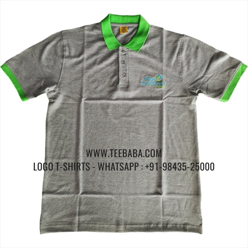 Contrast Collar Polo T-Shirt - 100% Cotton - 240 GSM Thick Pique Airtex Fabric - Logo Embroidery - Grey Melange - Range Health Care