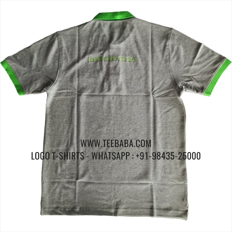 Contrast Collar Polo T-Shirt - 100% Cotton - 240 GSM Thick Pique Airtex Fabric - Logo Embroidery - Grey Melange - Range Health Care
