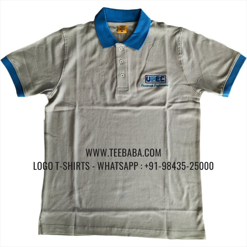 Contrast Collar Polo T-Shirt - 100% Cotton - 240 GSM Thick Pique Airtex Fabric - Logo Embroidery - Light Grey - United Precision Engineering
