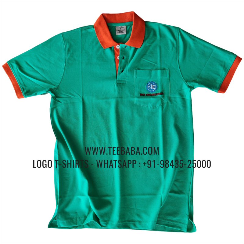 Contrast Collar Polo T-Shirt - 100% Cotton - 240 GSM Thick Pique Airtex Fabric - Logo Embroidery - Mint Green - Max Engineering