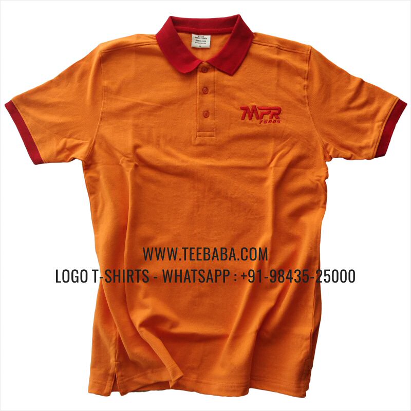 Contrast Collar Polo T-Shirt - 100% Cotton - 240 GSM Thick Pique Airtex Fabric - Logo Embroidery - Orange - MPR Foods