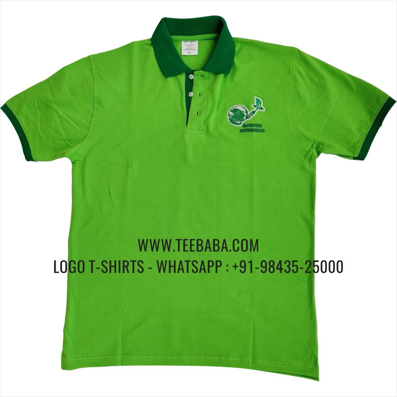 Contrast Collar Polo T-Shirt - 100% Cotton - 240 GSM Thick Pique Airtex Fabric - Logo Embroidery - Parrot Green - Safe Green Automobiles