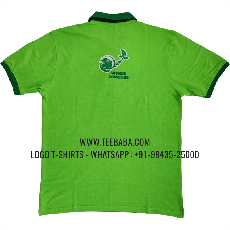 Contrast Collar Polo T-Shirt - 100% Cotton - 240 GSM Thick Pique Airtex Fabric - Logo Embroidery - Parrot Green - Safe Green Automobiles