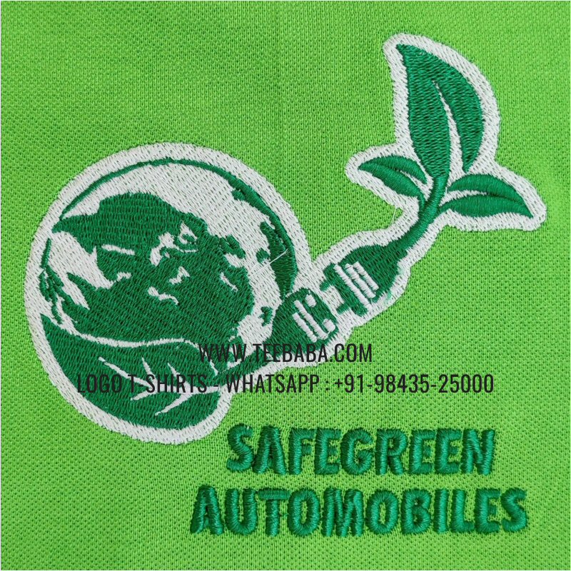Contrast Collar Polo T-Shirt - 100% Cotton - 240 GSM Thick Pique Airtex Fabric - Logo Embroidery - Parrot Green - Safe Green Automobiles